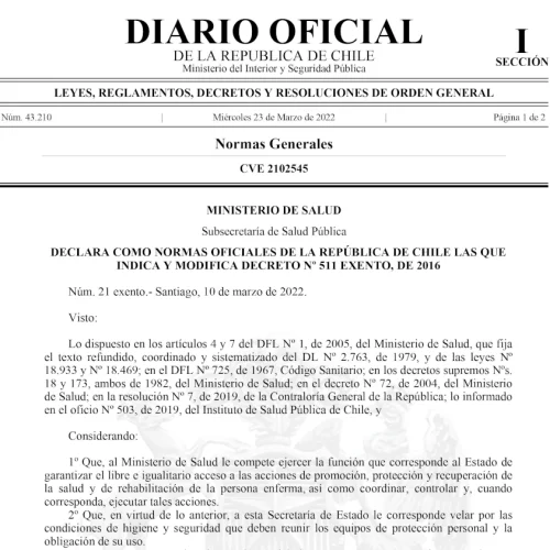 Declara como normas oficiales de la República de Chile las que indica y modifica decreto nº 511 exento, de 2016