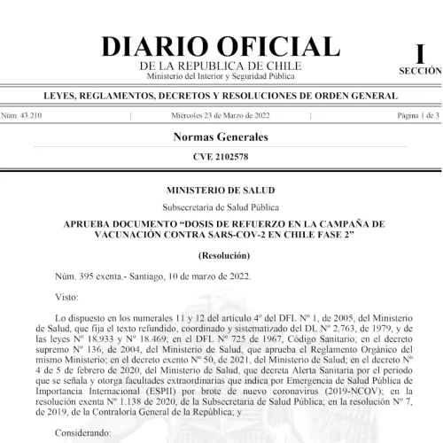 Aprueba documento “Dosis de refuerzo en la campaña de vacunación contra Sars-Cov-2 en Chile Fase 2”