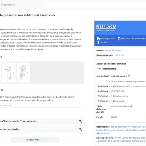 Sistema de presentación subliminal silencioso (US5159703A)