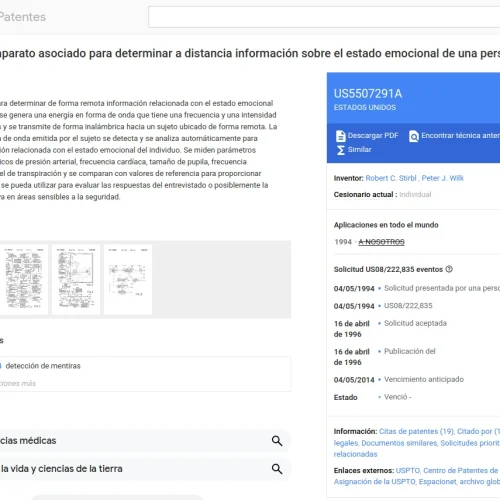 Método y aparato asociado para determinar a distancia información sobre el estado emocional de una persona (US5507291A)
