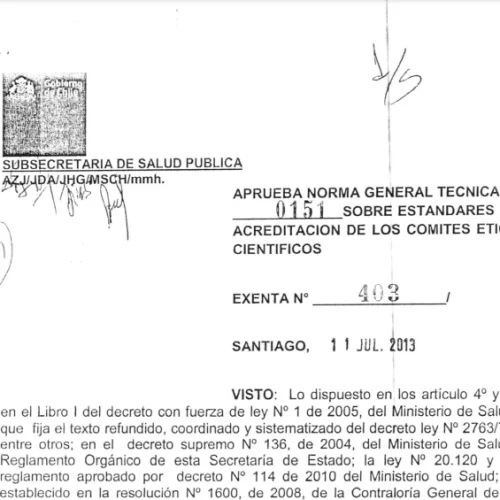 Resolucion-403 Resolución nº403 año 2013 – Sobre estándares de acreditación de los comités ético científicos