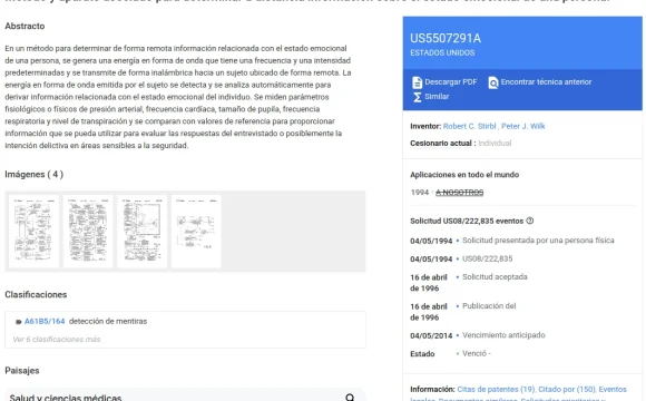 Método y aparato asociado para determinar a distancia información sobre el estado emocional de una persona (US5507291A)